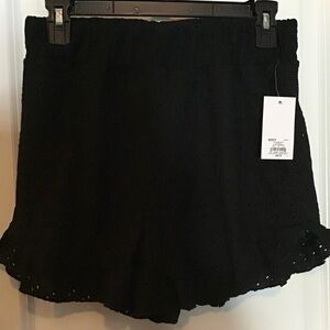 Black Knit Eyelet Flounce Shorts